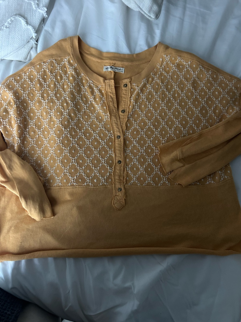 We The Free Mustard Embroidered Henley Sweater